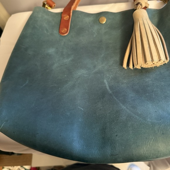 KMM & Co. MINI TOTE BAG ATLANTIC BLUE LEATHER CROSSBODY SHOULDER BAG TASSEL EUC - Picture 14 of 16